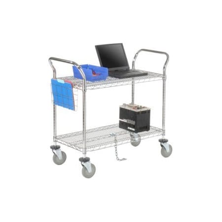 Global Equipment Nexel Chrome ESD Utility Cart, 2 Shelf, 60"L x 18"W x 39"H, Polyurethane Casters 1860ESD2